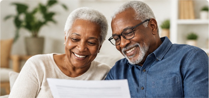 Senior couple reviewing Medicare documents